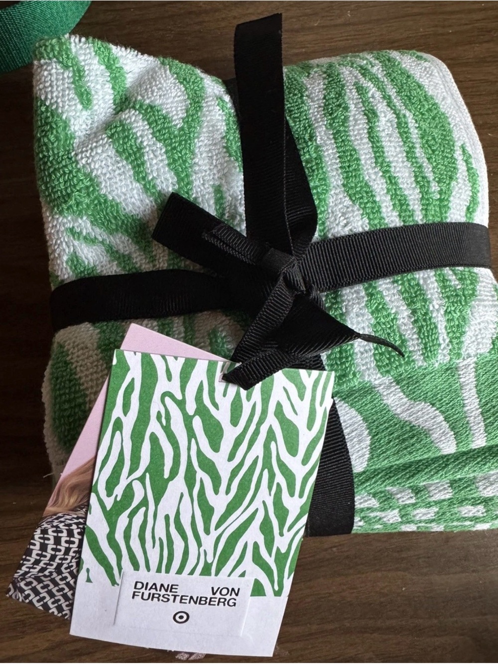 Diane von Furstenberg Green & White Zebra Print washcloths x Target DVF